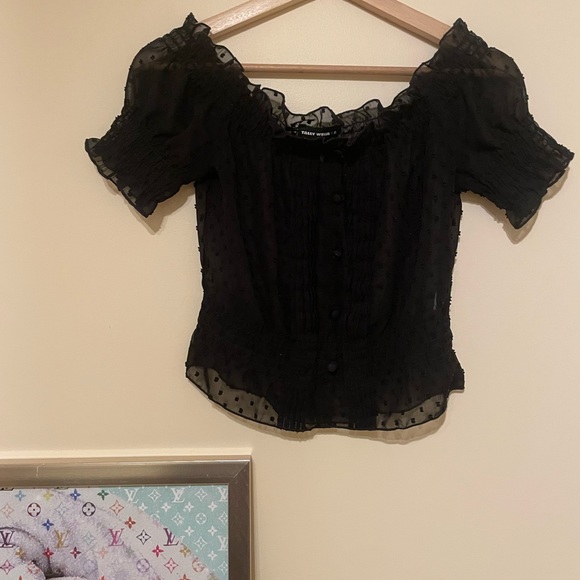 Mesh Polka Dot Spot Flowy Ruffle Blouse by Tally Weijl Extensible Flexible XS - Picture 2 of 6